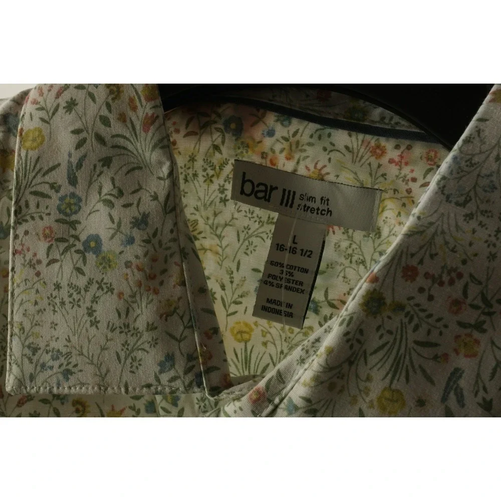 New Bar III Performance‎ Slim Stretch White Floral Button Up Shirt Men's Large